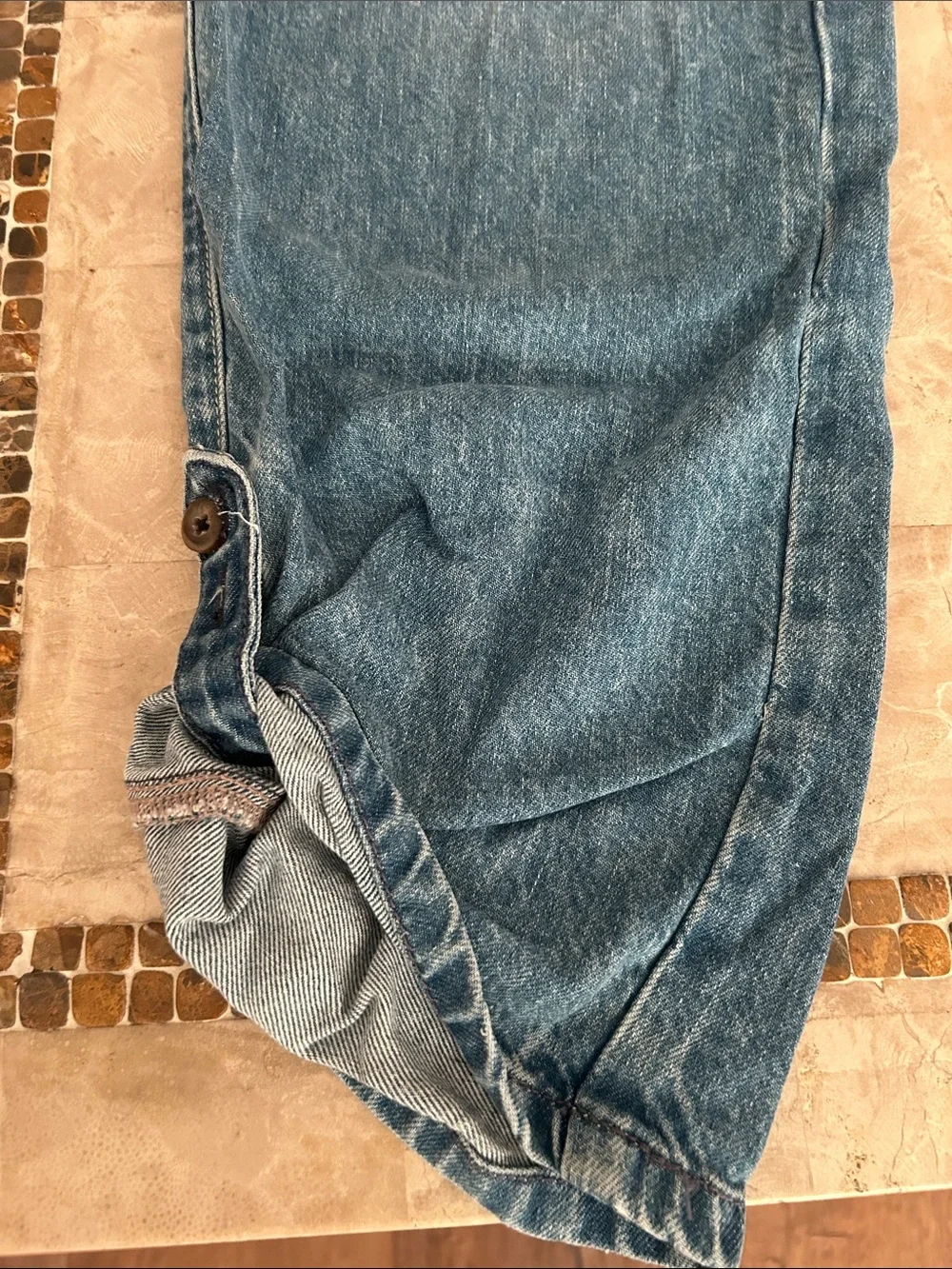 Free People Rory Slim Straight Jeans Seamed Button Pockets Tab Cuff Hems Size 28